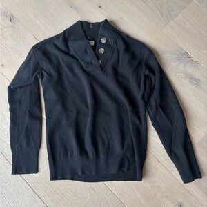 Tommy John Black V-Neck Sweater with Button Detail